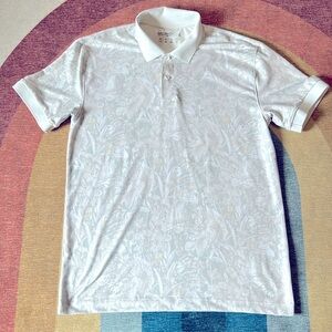 A&F Soft Air Knit Polo, size S, white floral pattern.
